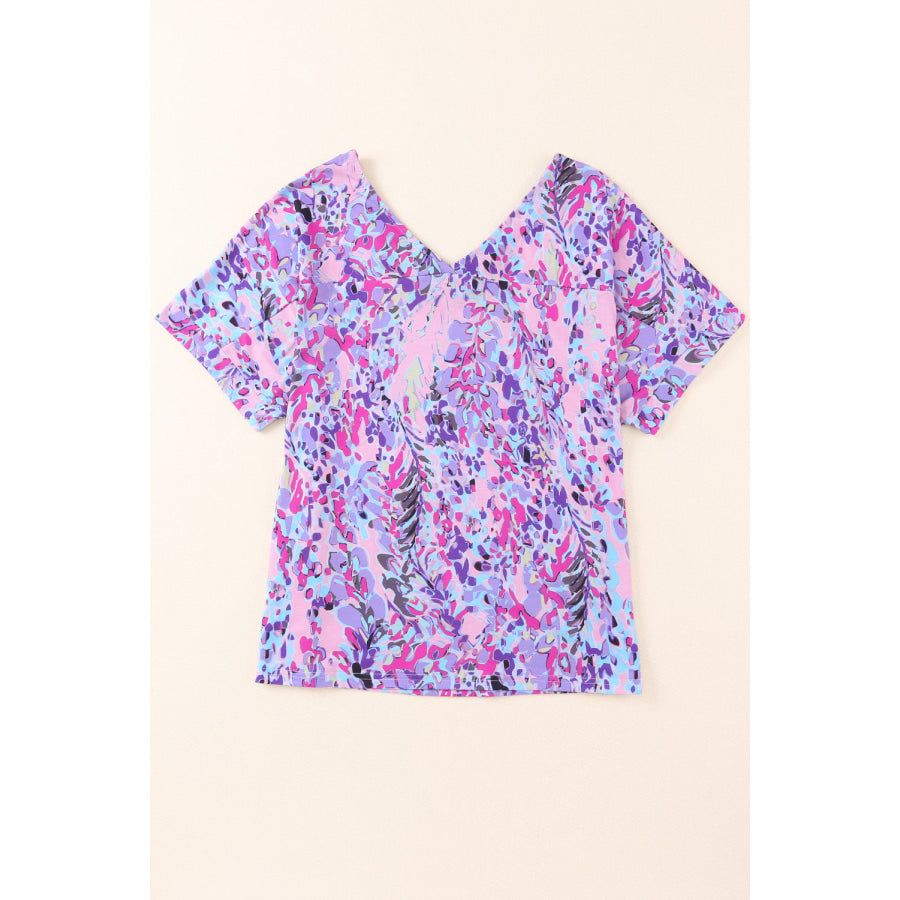 Printed V - Neck Short Sleeve T - Shirt Apparel and Accessories