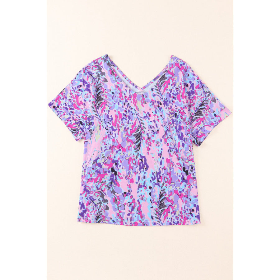 Printed V - Neck Short Sleeve T - Shirt Apparel and Accessories