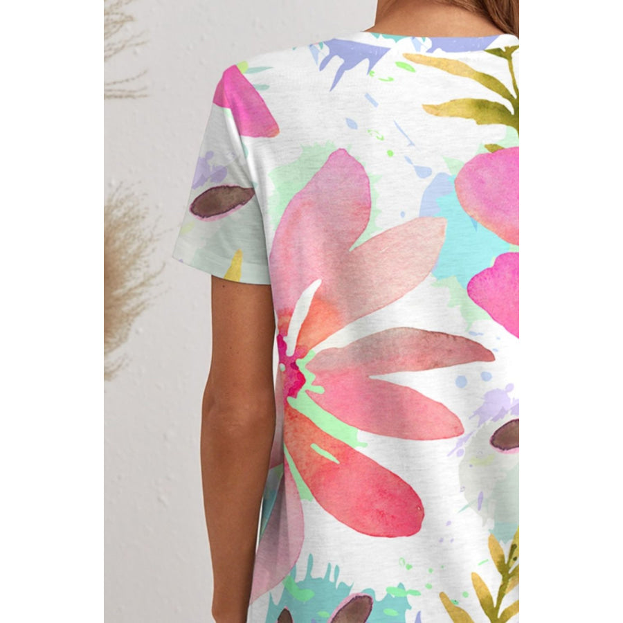 Printed V - Neck Short Sleeve T - Shirt Apparel and Accessories
