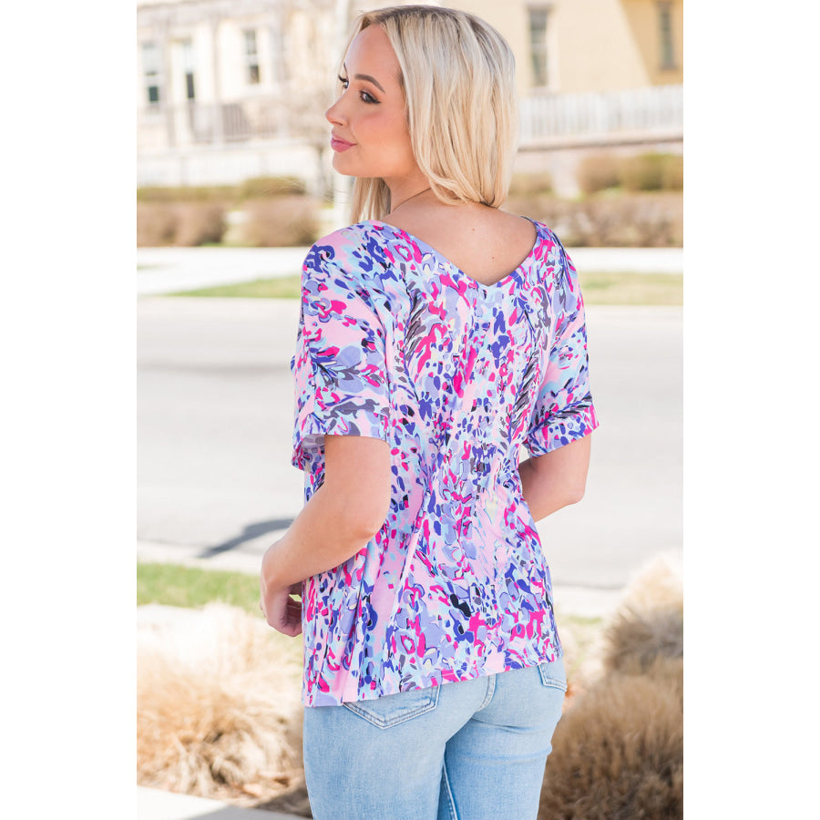 Printed V - Neck Short Sleeve T - Shirt Apparel and Accessories