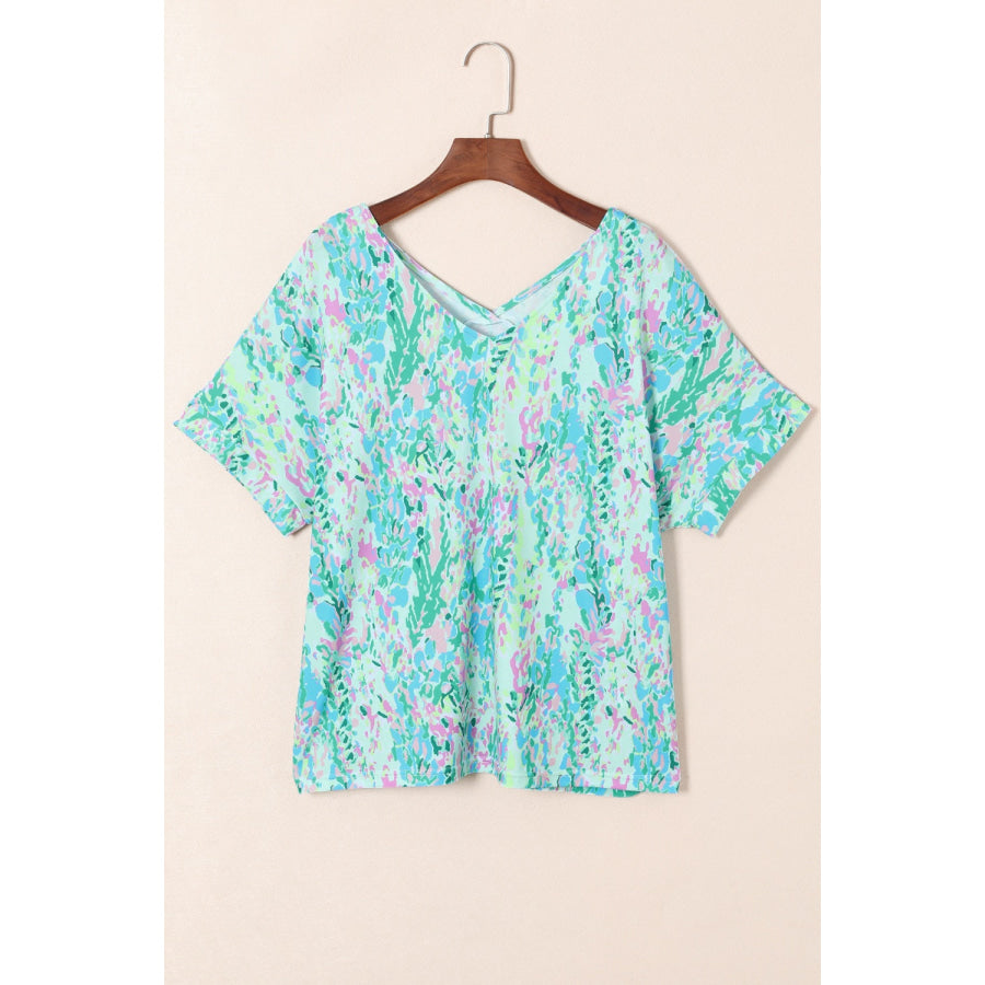 Printed V - Neck Short Sleeve T - Shirt Apparel and Accessories