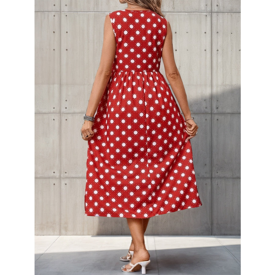 Printed V-Neck Sleeveless Midi Dress Scarlet / S Apparel and Accessories