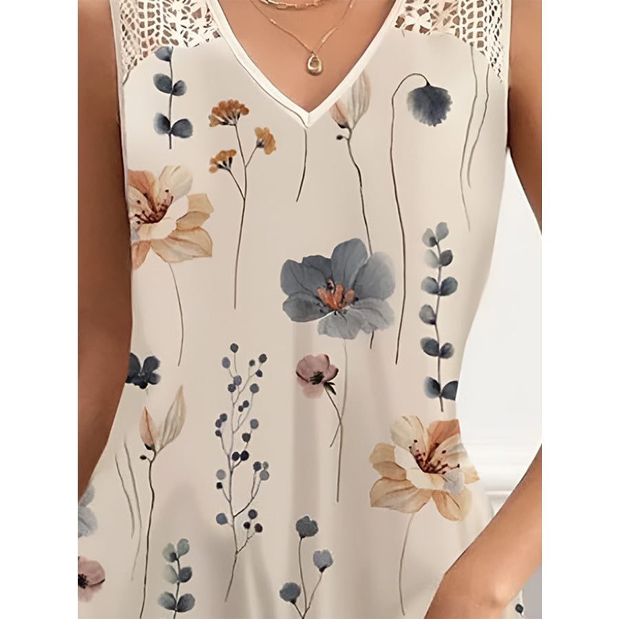 Printed V-Neck Sleeveless Mini Dress Apparel and Accessories