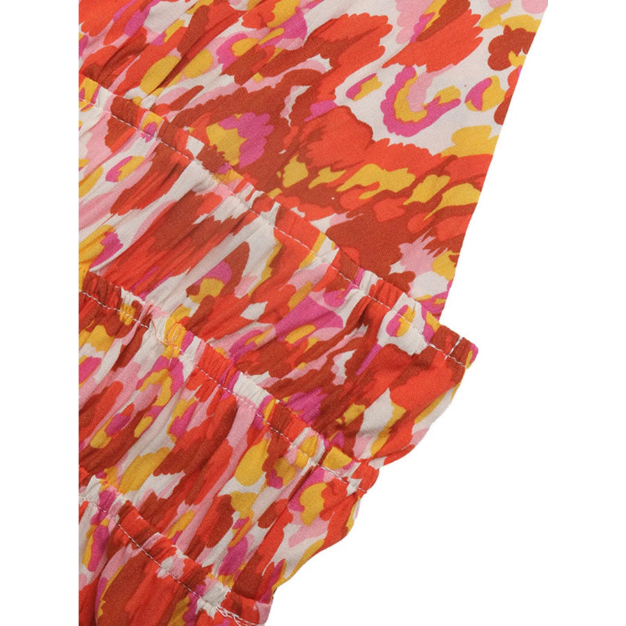 Printed V-Neck Sleeveless Smocked Maxi Dress Apparel and Accessories