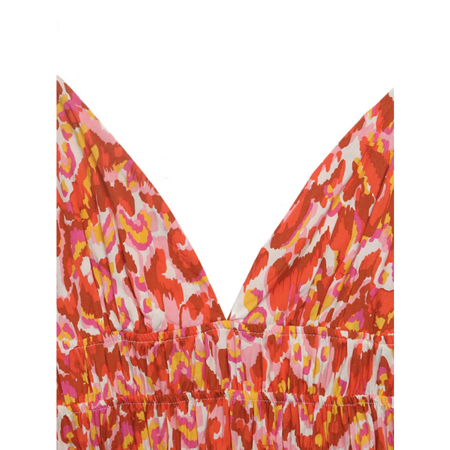 Printed V-Neck Sleeveless Smocked Maxi Dress Apparel and Accessories