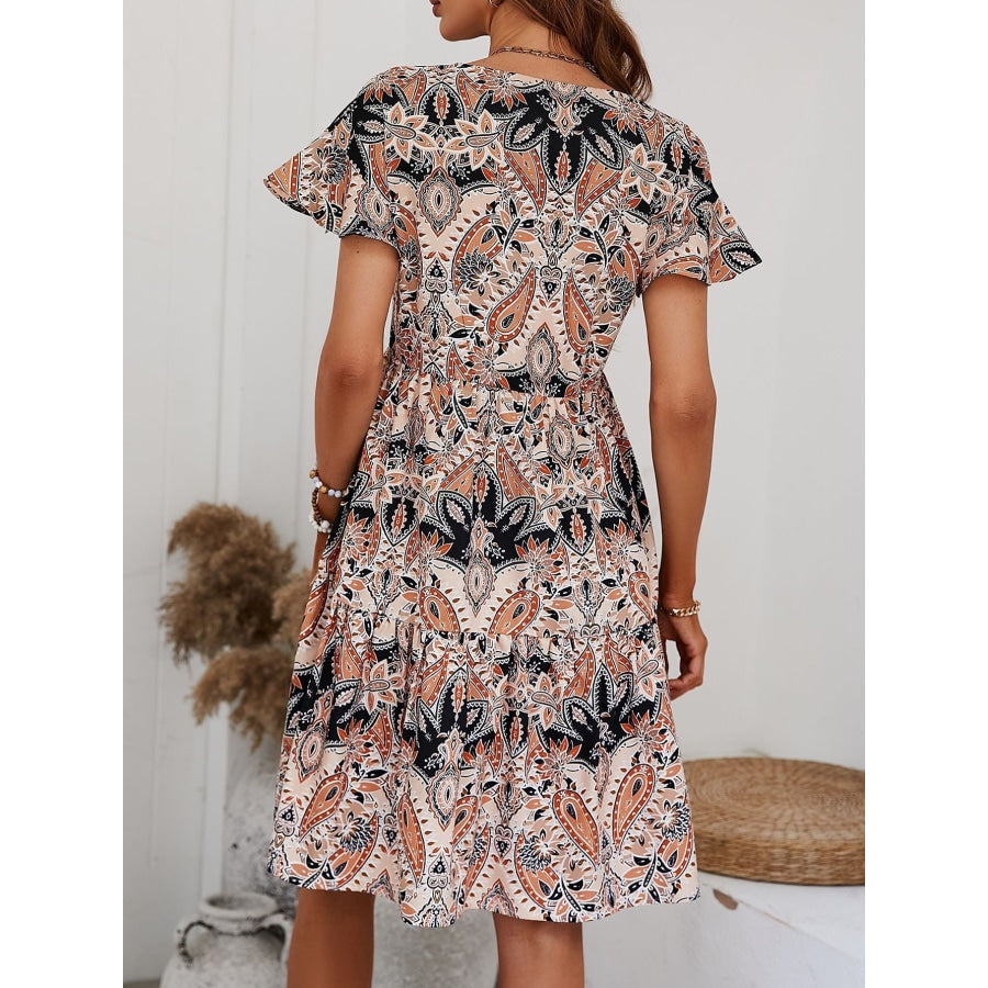 Printed V-Neck Tiered Dress