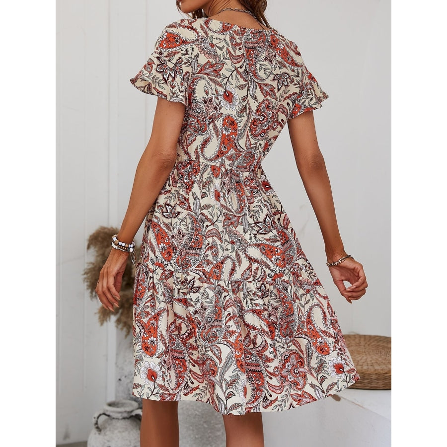 Printed V-Neck Tiered Dress