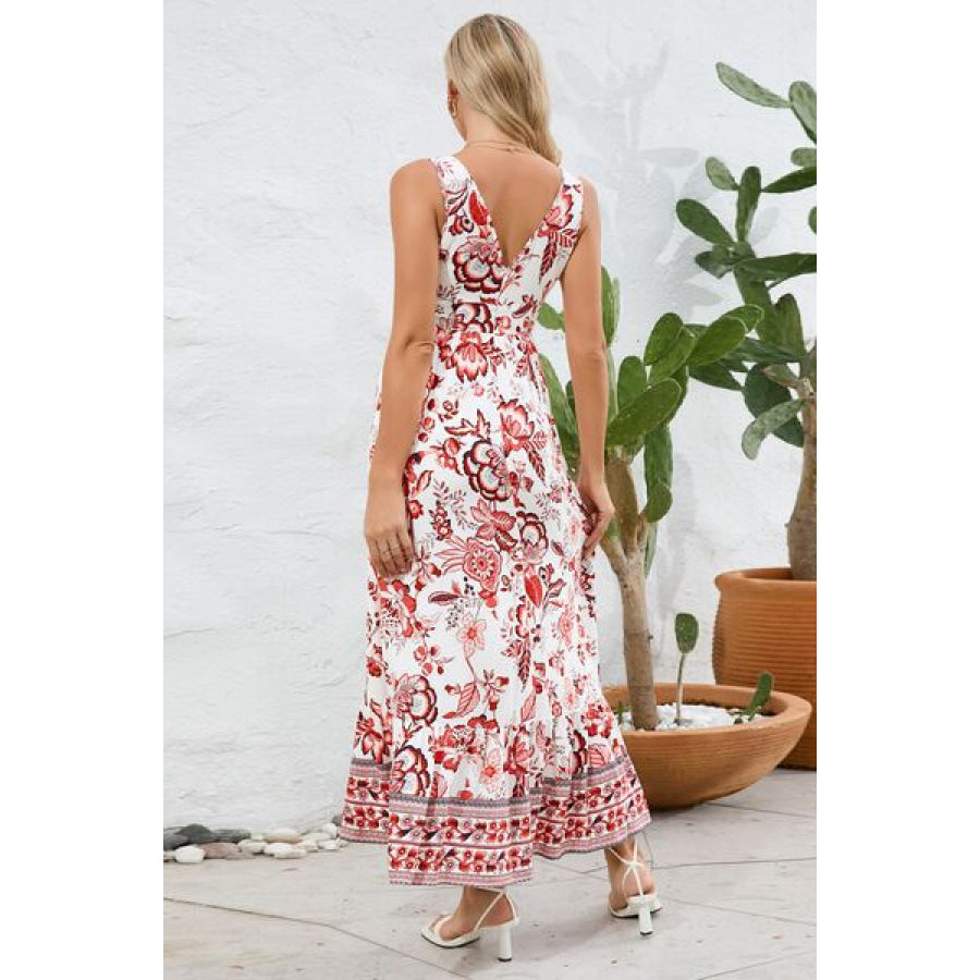 Printed V - Neck Wide Strap Dress Apparel and Accessories