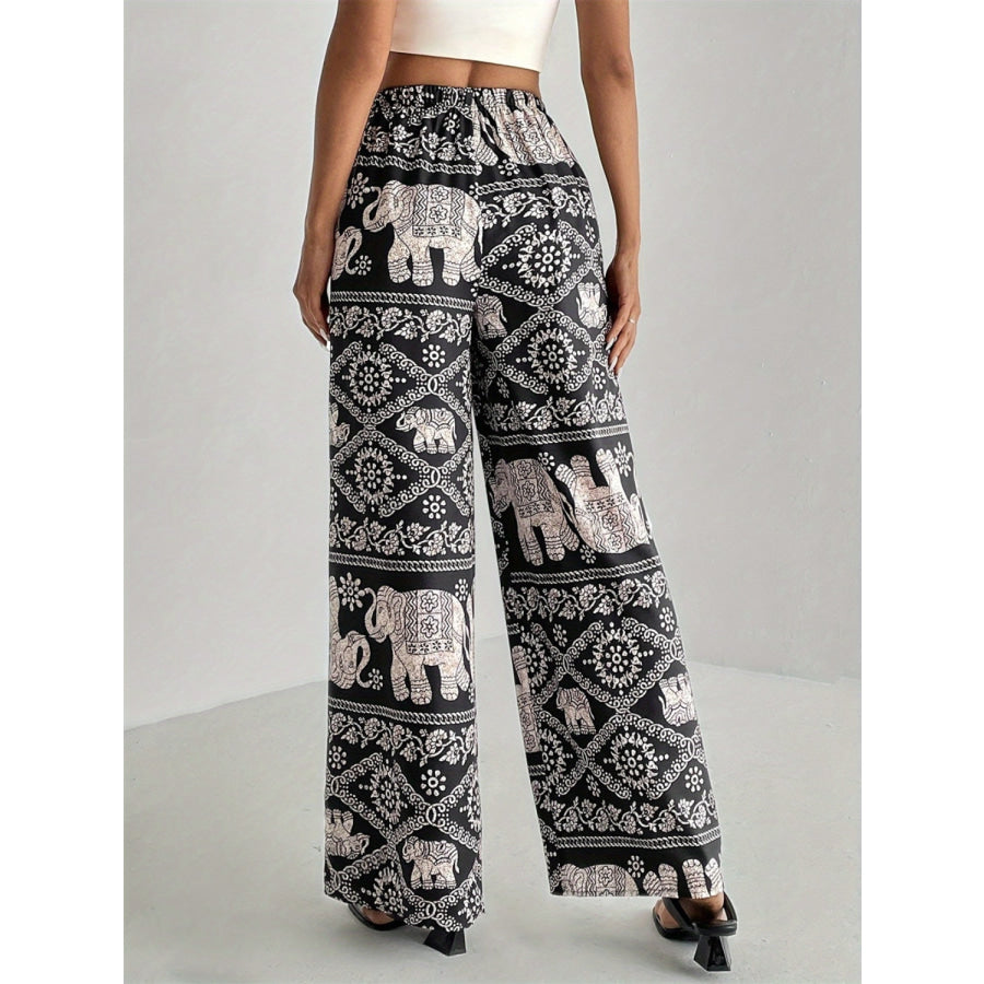 Printed Wide Leg Elastic Waist Pants Apparel and Accessories