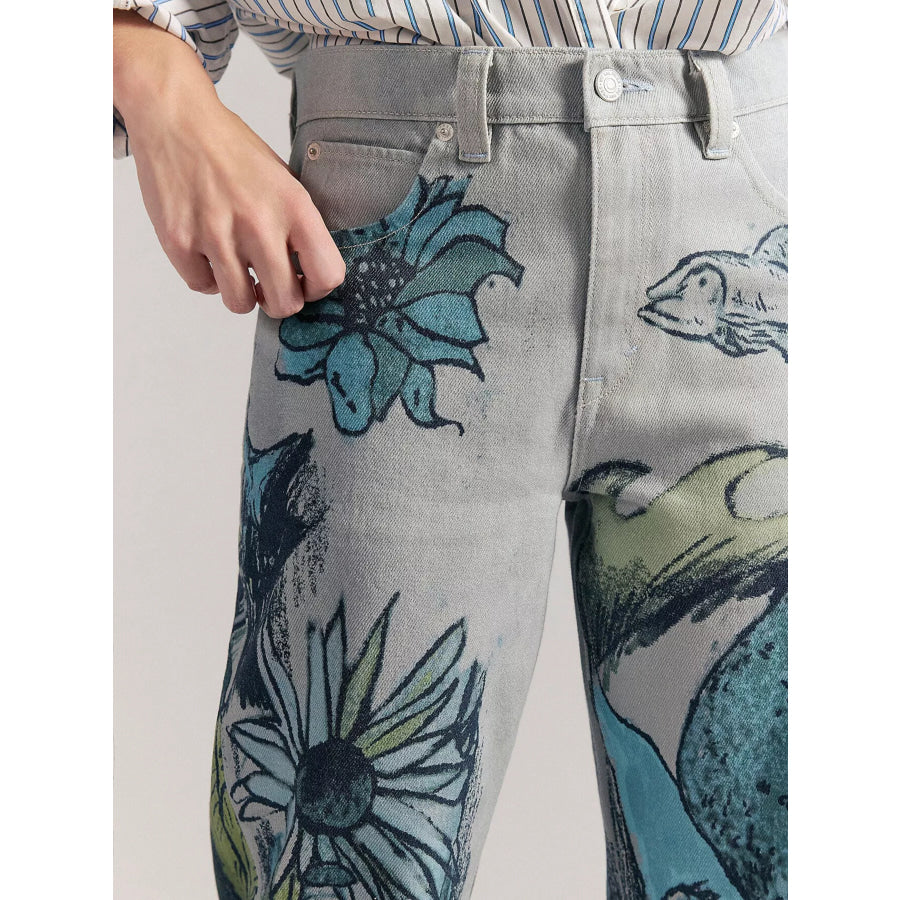 Printed Wide Leg Jeans Apparel and Accessories