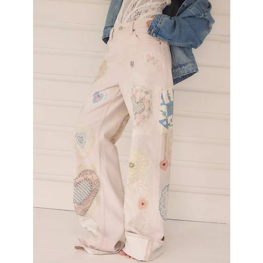 Printed Wide Leg Jeans Apparel and Accessories