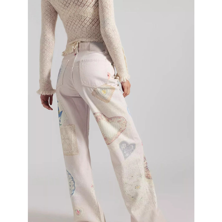 Printed Wide Leg Jeans Apparel and Accessories