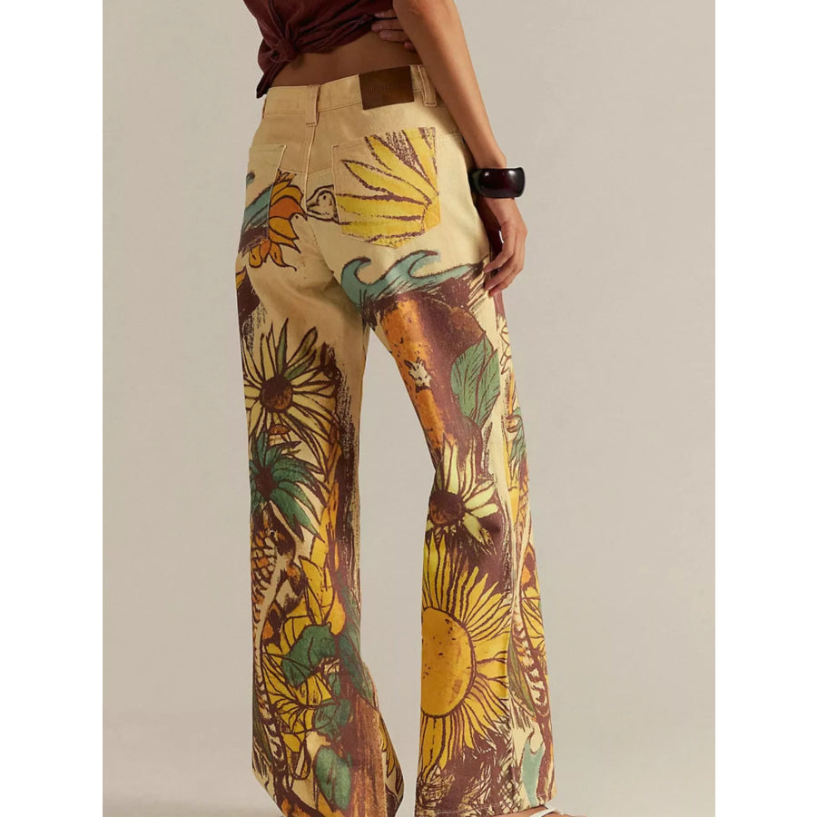 Printed Wide Leg Jeans Apparel and Accessories
