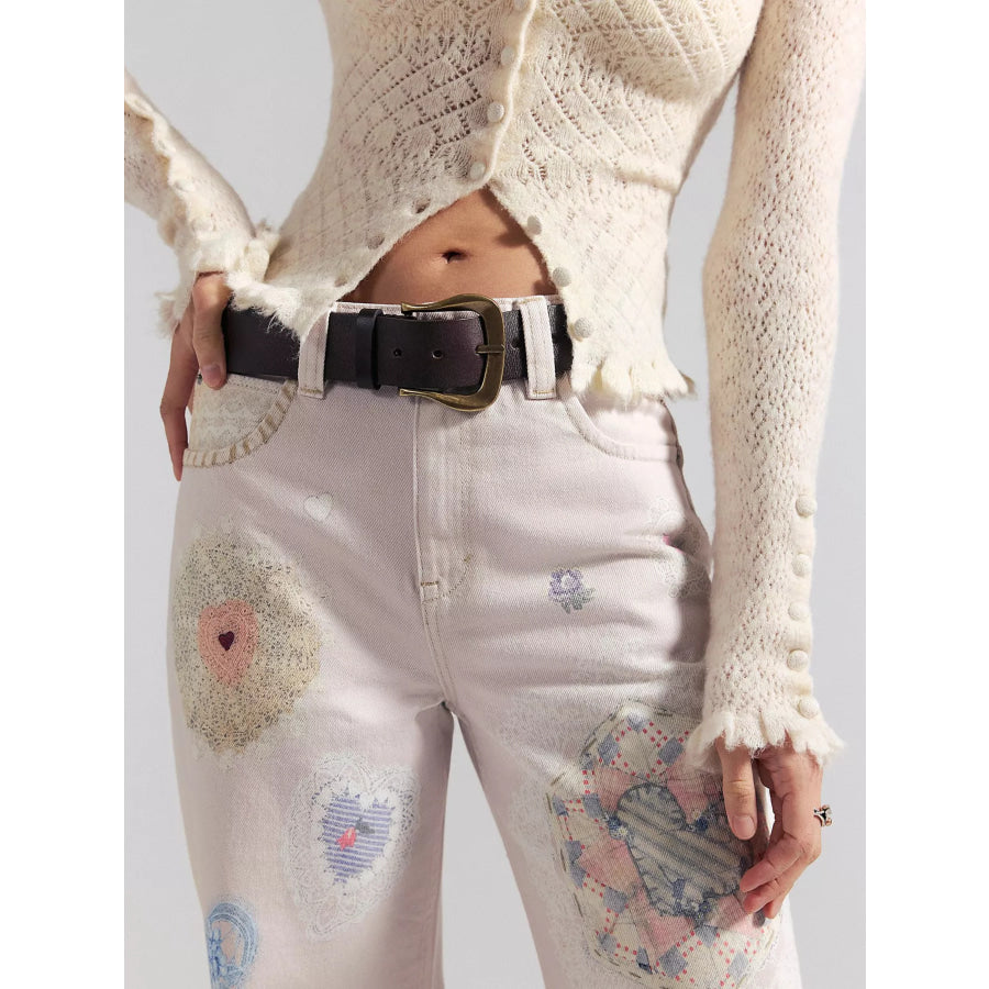 Printed Wide Leg Jeans Apparel and Accessories