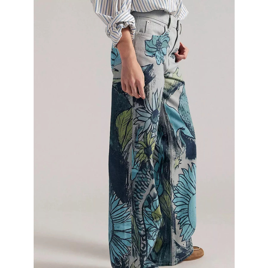 Printed Wide Leg Jeans Apparel and Accessories