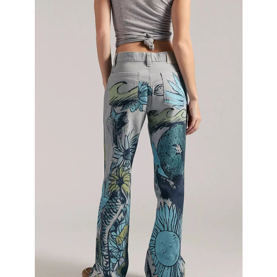 Printed Wide Leg Jeans Apparel and Accessories
