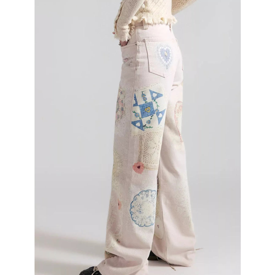 Printed Wide Leg Jeans Apparel and Accessories
