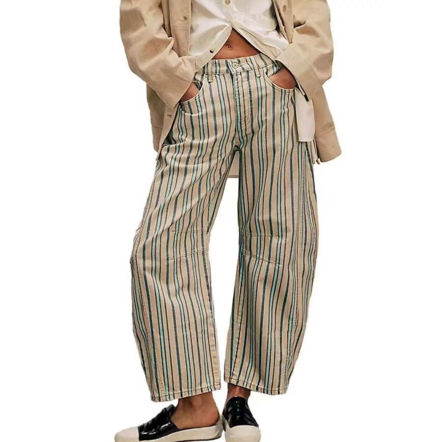 Printed Wide-Leg Jeans Stripe / S Apparel and Accessories