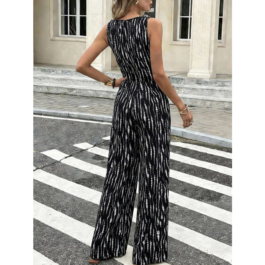 Printed Wide Leg Jumpsuit Apparel and Accessories