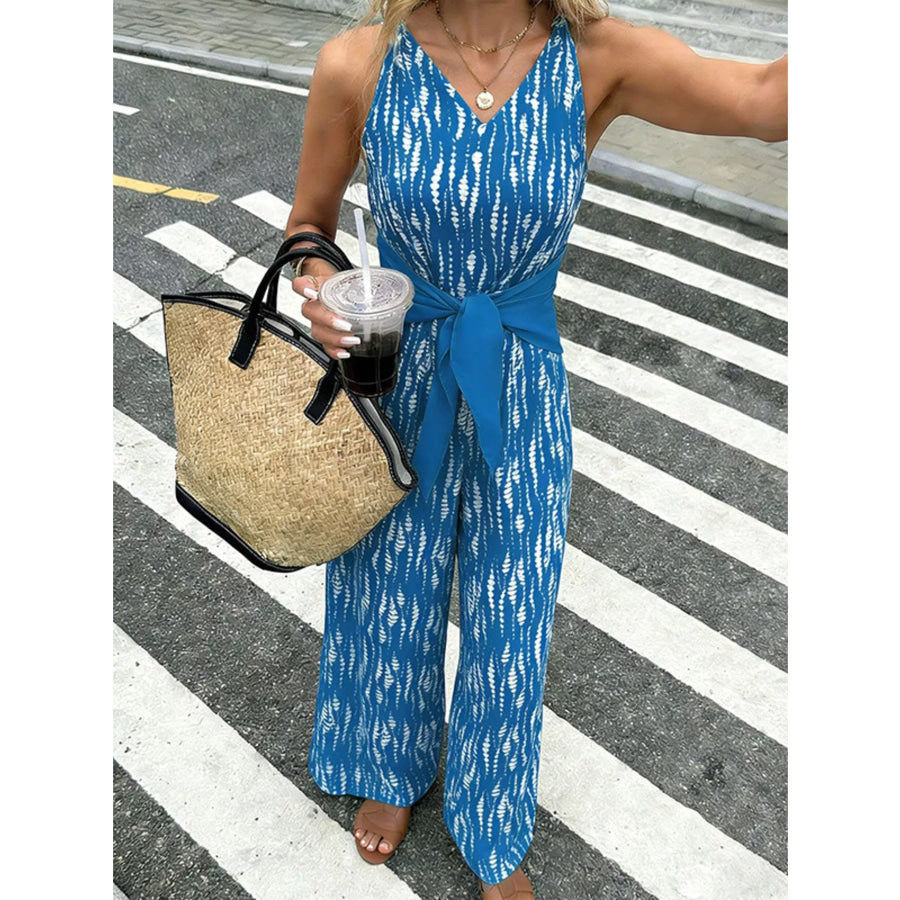Printed Wide Leg Jumpsuit Apparel and Accessories