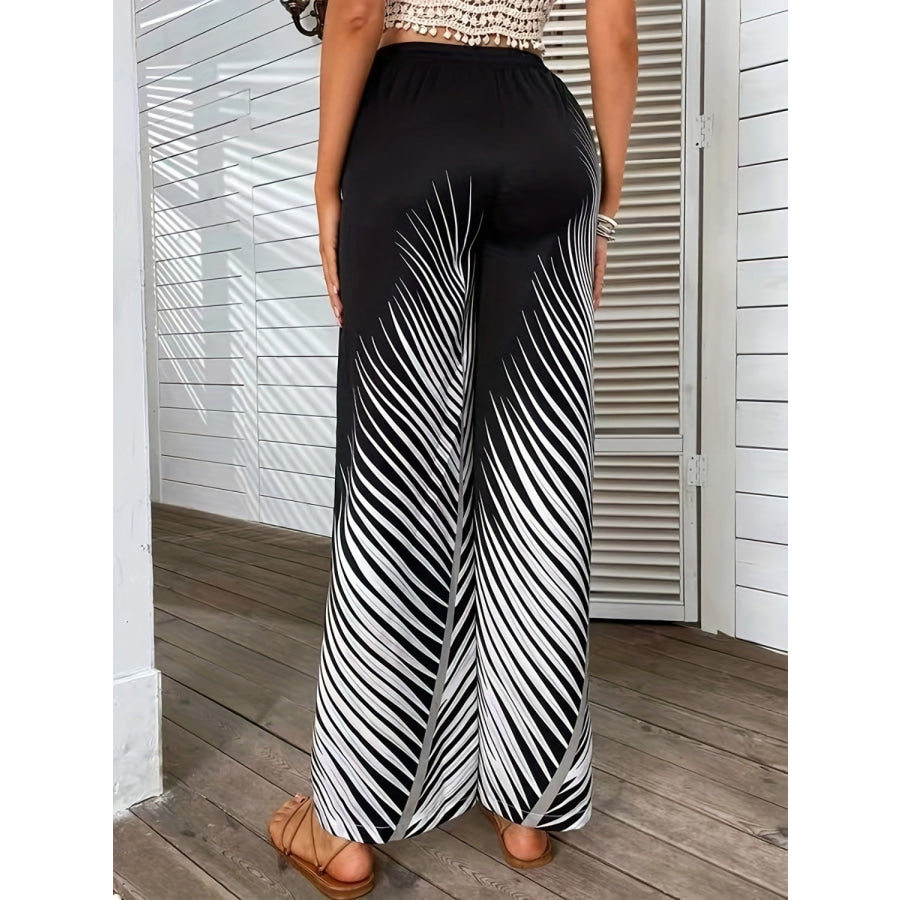 Printed Wide Leg Pants Black / S Apparel and Accessories