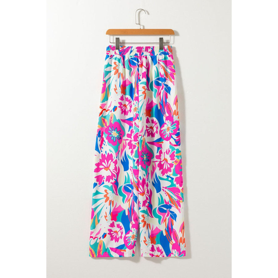 Printed Wide Leg Pants Hot Pink / S Apparel and Accessories