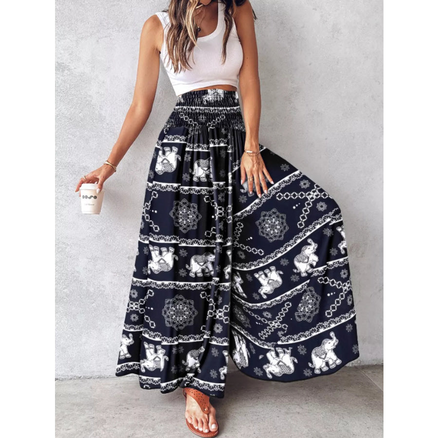 Printed Wide-Leg Pants Black / S Apparel and Accessories
