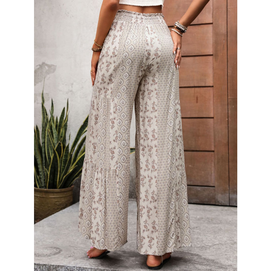 Printed Wide Leg Pants Dust Storm / S Apparel and Accessories