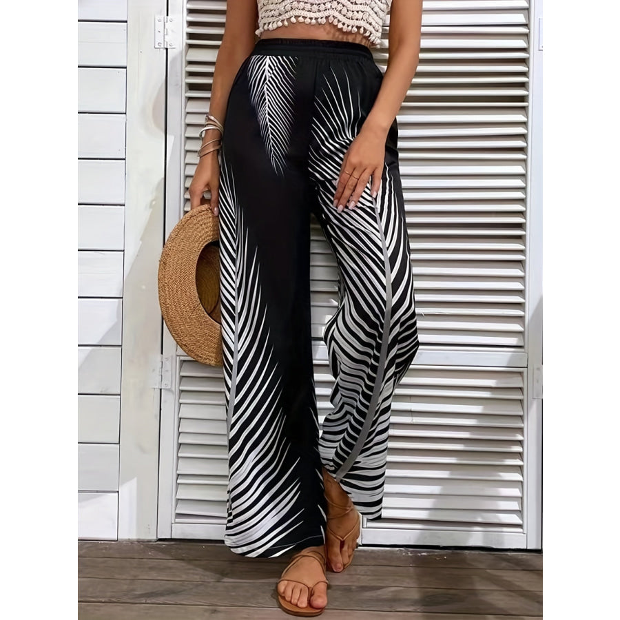 Printed Wide Leg Pants Black / S Apparel and Accessories