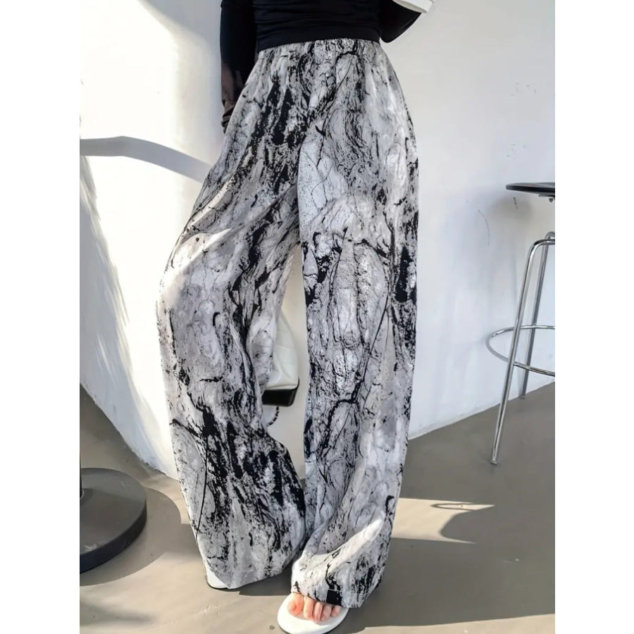 Printed Wide Leg Pants Black / S Apparel and Accessories