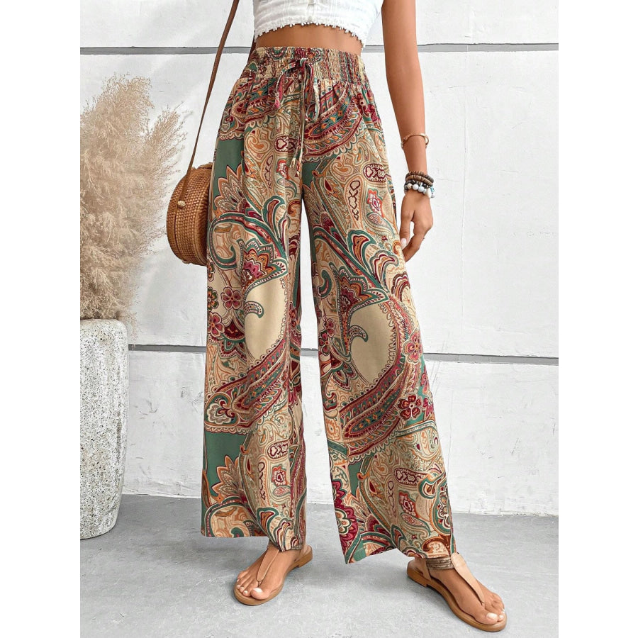 Printed Wide Leg Pants Camel / S Apparel and Accessories
