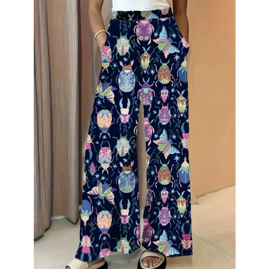 Printed Wide Leg Pants Dark Blue / S Apparel and Accessories