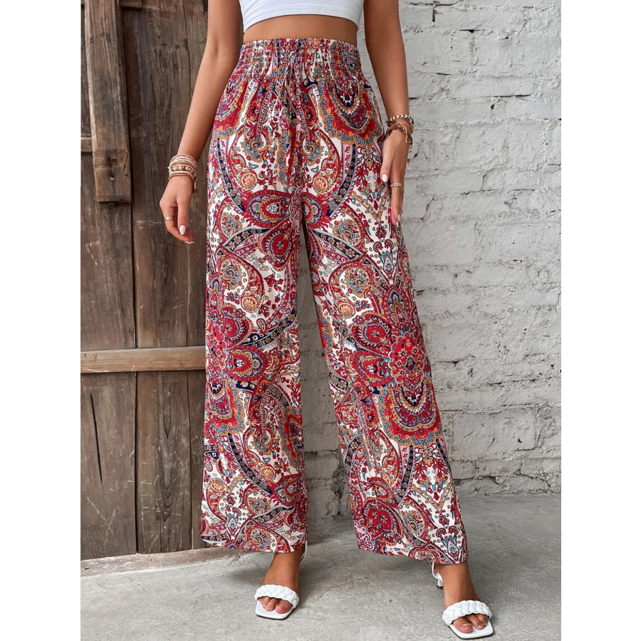 Printed Wide Leg Pants Deep Red / S Apparel and Accessories