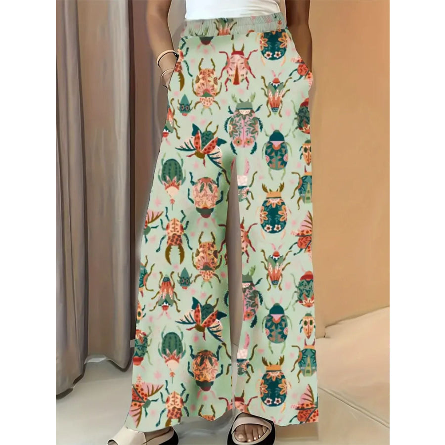 Printed Wide Leg Pants Gum Leaf / S Apparel and Accessories