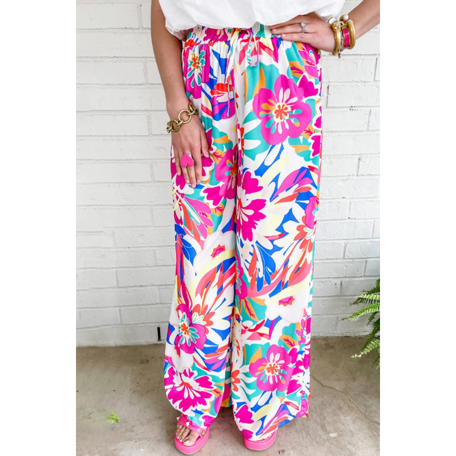Printed Wide Leg Pants Hot Pink / S Apparel and Accessories