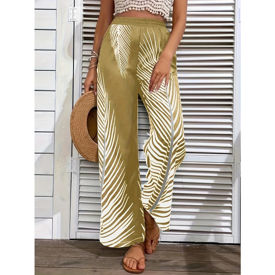 Printed Wide Leg Pants Khaki / S Apparel and Accessories