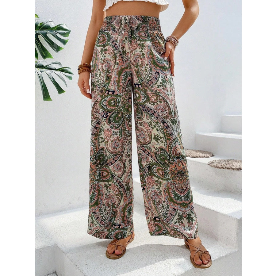 Printed Wide Leg Pants Multicolor / S Apparel and Accessories