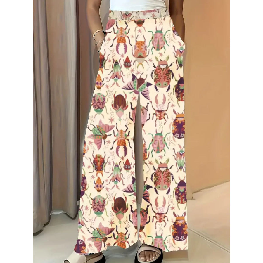 Printed Wide Leg Pants Pastel Yellow / S Apparel and Accessories