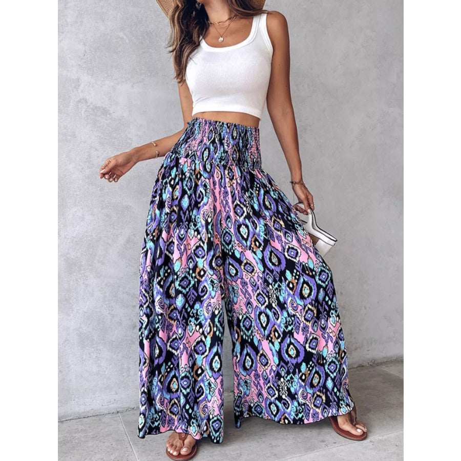 Printed Wide-Leg Pants Purple / S Apparel and Accessories