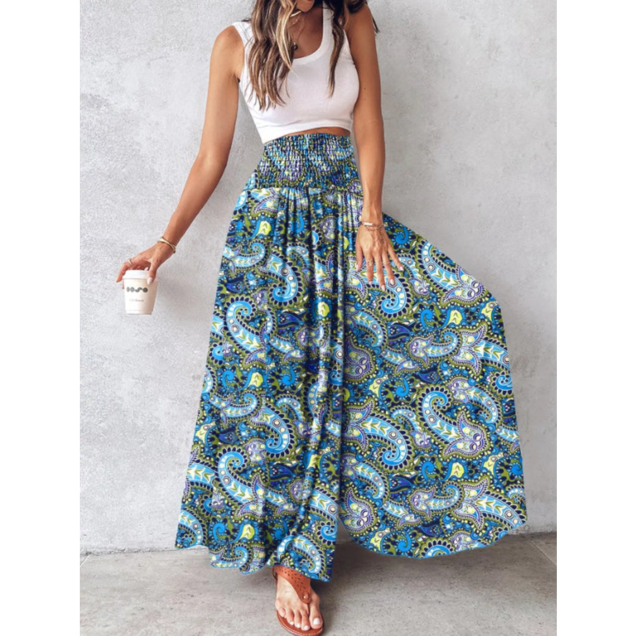 Printed Wide-Leg Pants Teal / S Apparel and Accessories
