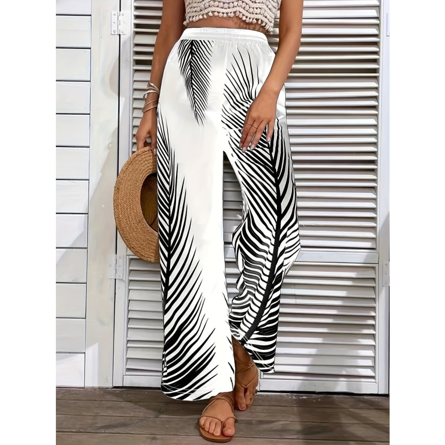 Printed Wide Leg Pants White / S Apparel and Accessories