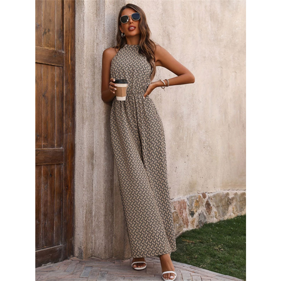 Printed Wide Leg Sleeveless Jumpsuit Apparel and Accessories