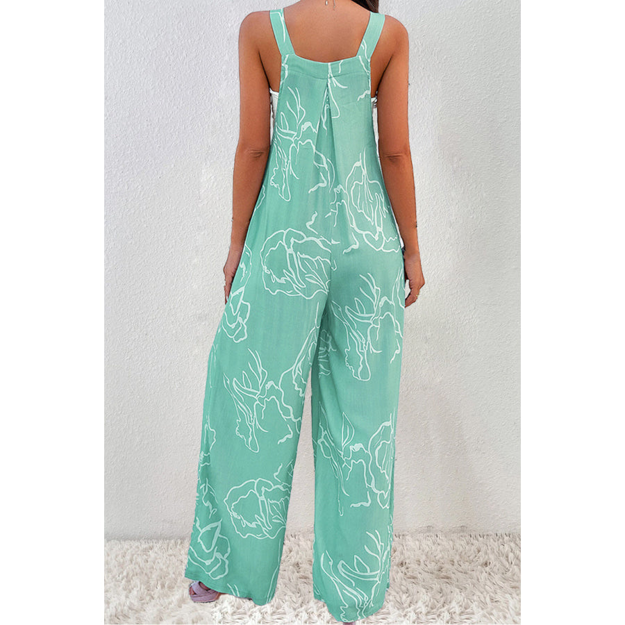 Printed Wide Strap Jumpsuit Apparel and Accessories