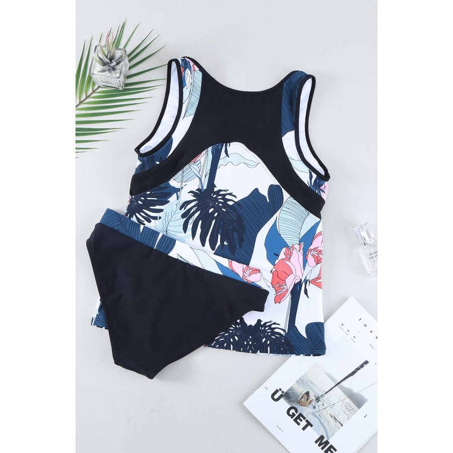 Printed Wide Strap Tankini Set Apparel and Accessories