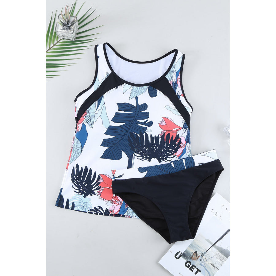 Printed Wide Strap Tankini Set Apparel and Accessories