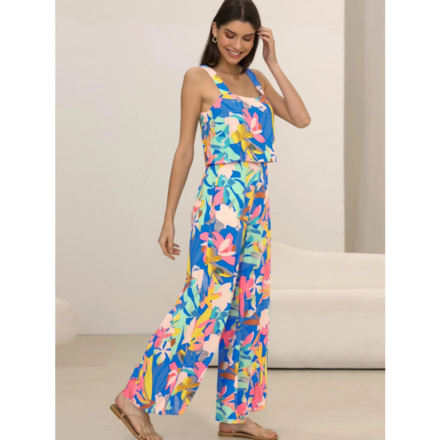 Printed Wide Strap Top and Pants Set Apparel and Accessories