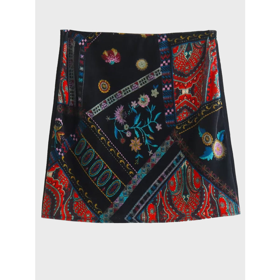 Printed Zip Mini Skirt Black / S Apparel and Accessories