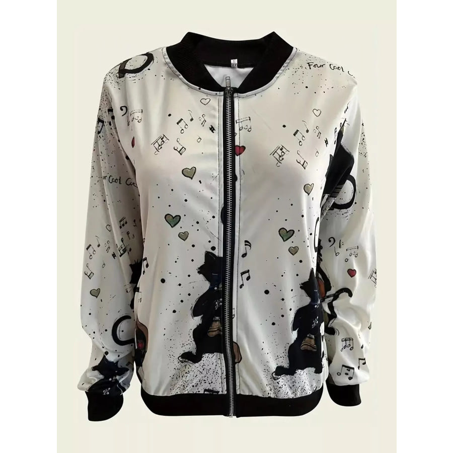 Printed Zip-Up Bomber Jacket Apparel and Accessories