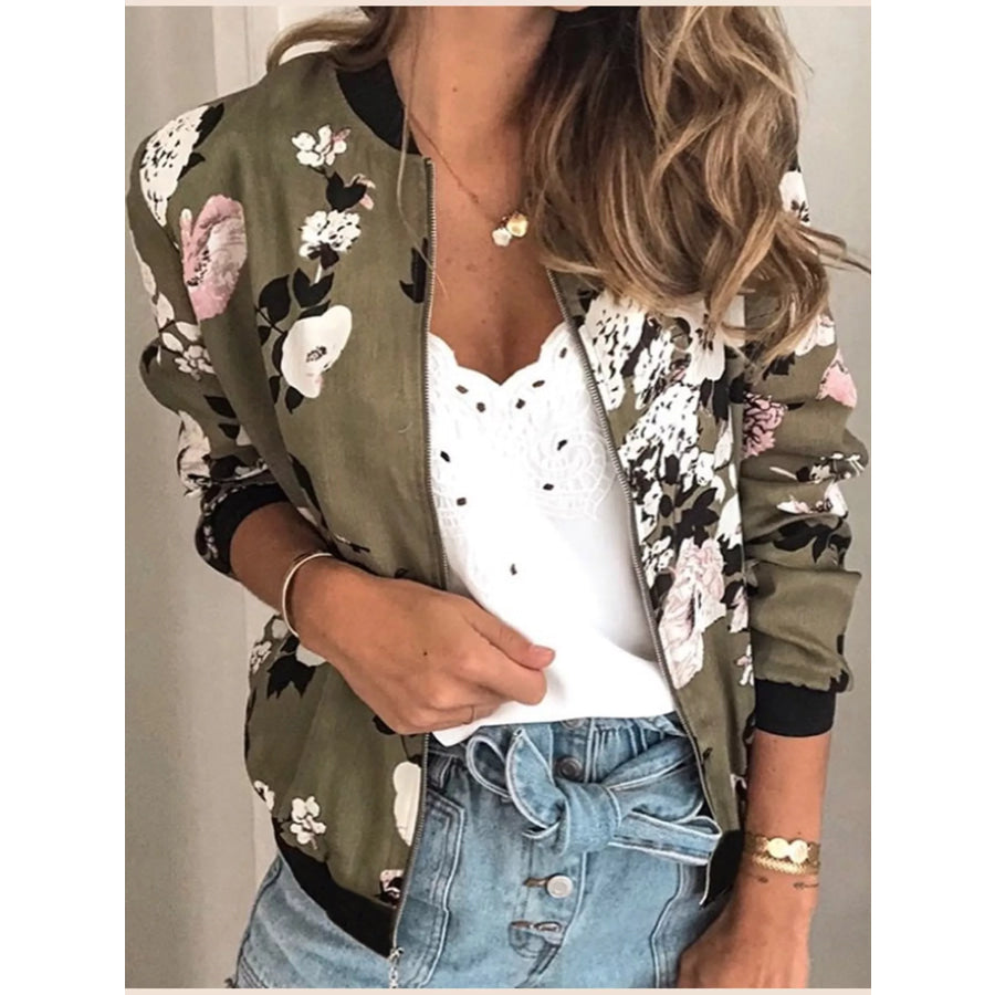 Printed Zip-Up Bomber Jacket Apparel and Accessories