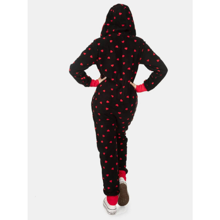 Printed Zip Up Long Sleeve Hooded Jumpsuit Apparel and Accessories